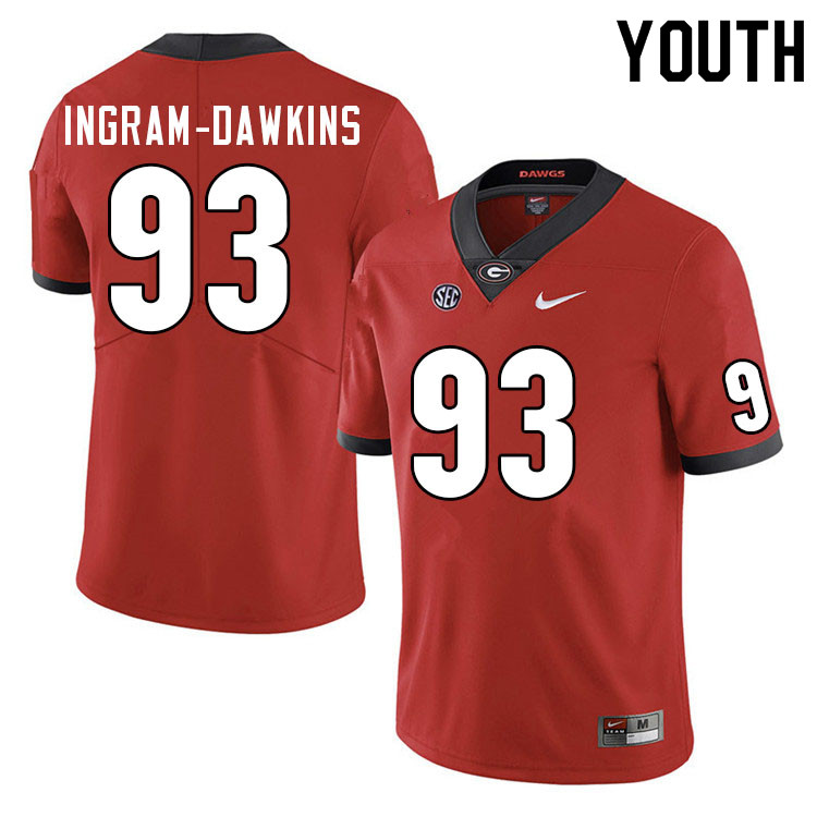 Youth #93 Tyrion Ingram-Dawkins Georgia Bulldogs College Football Jerseys Sale-Red - Click Image to Close